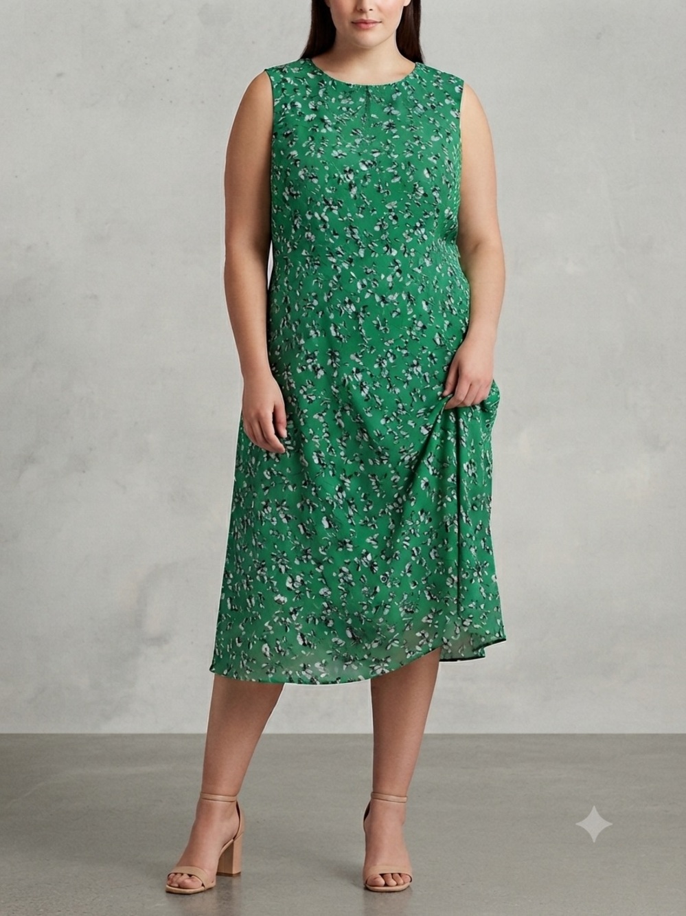 Lauren Ralph Lauren Green Floral Sleeveless Lined Dress Plus Size 22W Shift